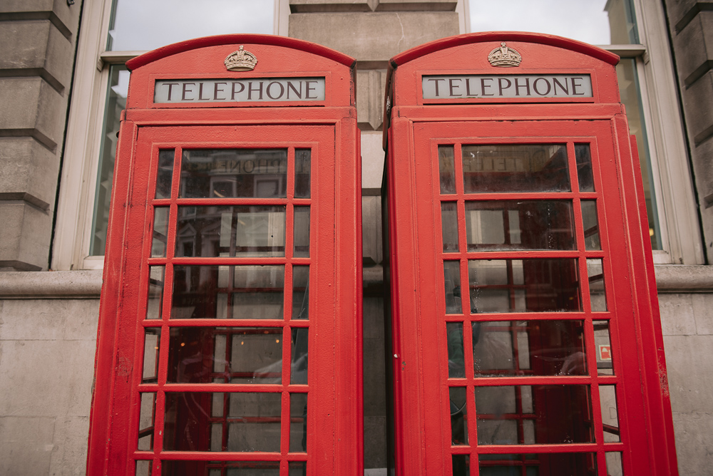 Red telephone booths in London