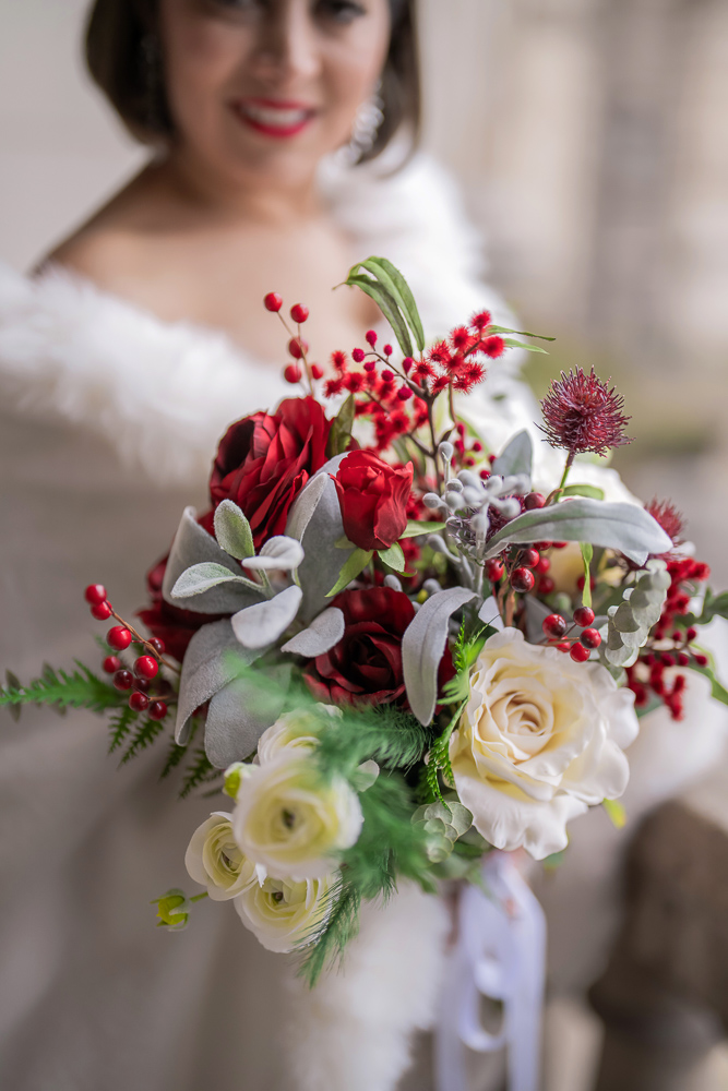 Wedding bouquet made of white and red flowers