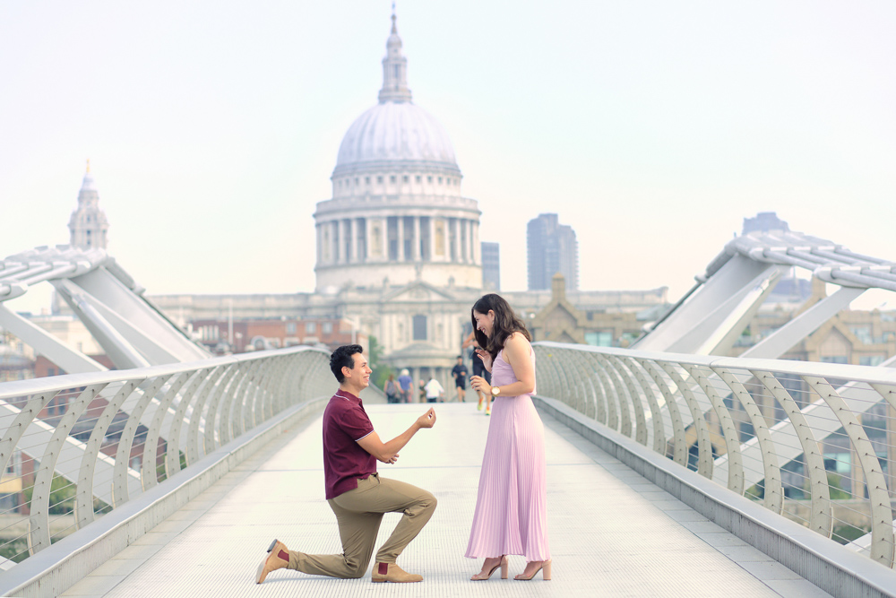 London engagement on the Millenium Bridge overlooking St Pauls cathedral