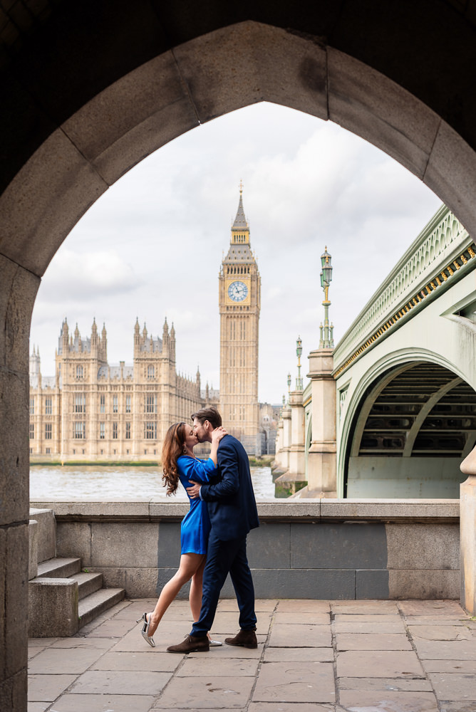 Romantic kiss in London