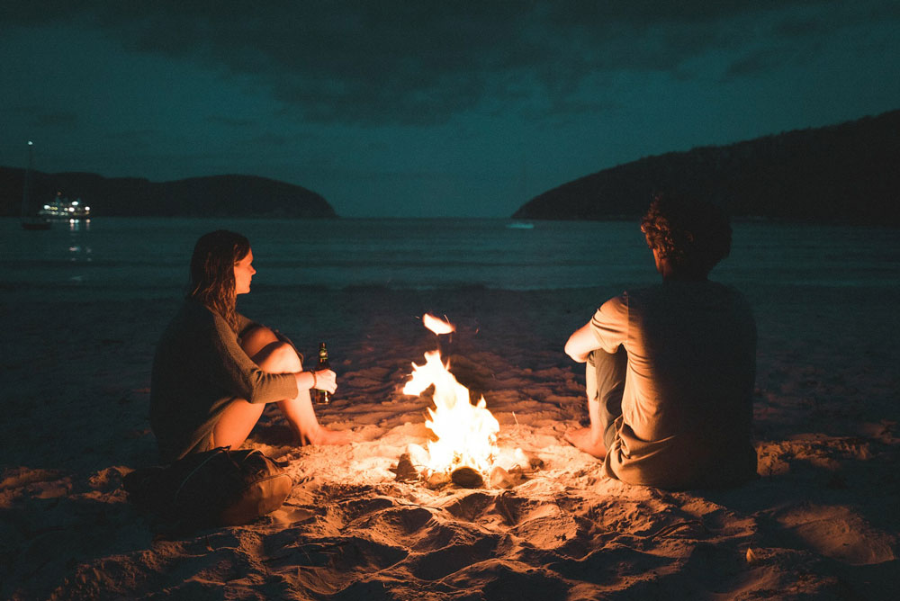 Beach bonfire with 2 lovers