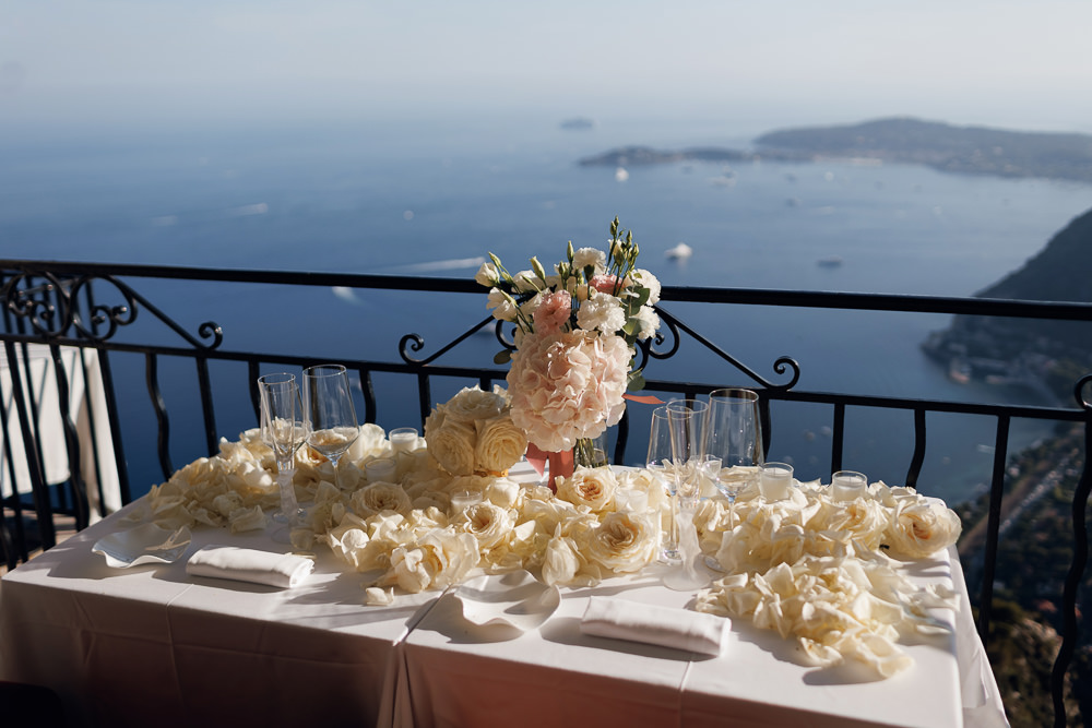 Romantic table setup at Chateau Eza for a surprise engagement